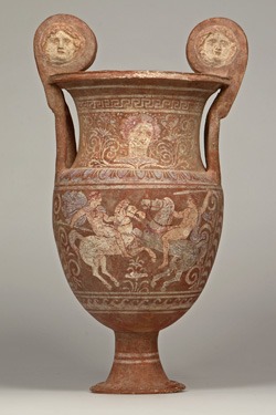 Krater showing the Duel of Life and Death (Etruscan symbolism), cr. 320-280 BC, Canosa, Apulia