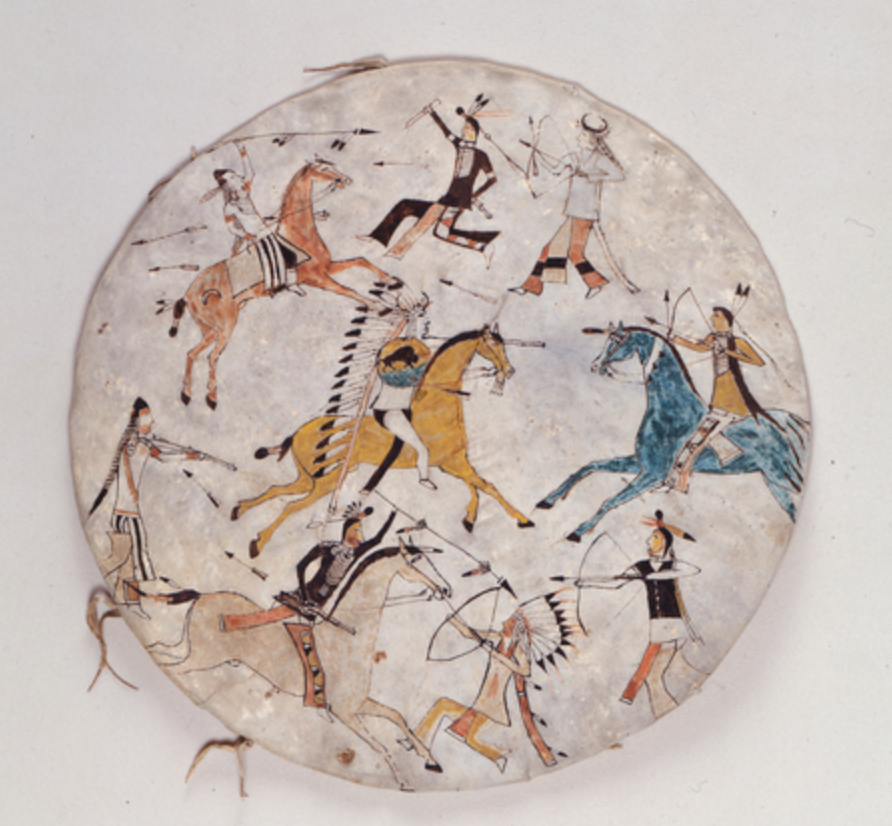 Shield picturing battle exploits of Chief Hump, 1880-1890, South Dakota, U.S.A.