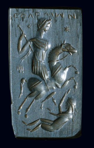 Seal-amulet with a representation of Solomon on horseback slaying a demon, 5th-6th century, Byzantine