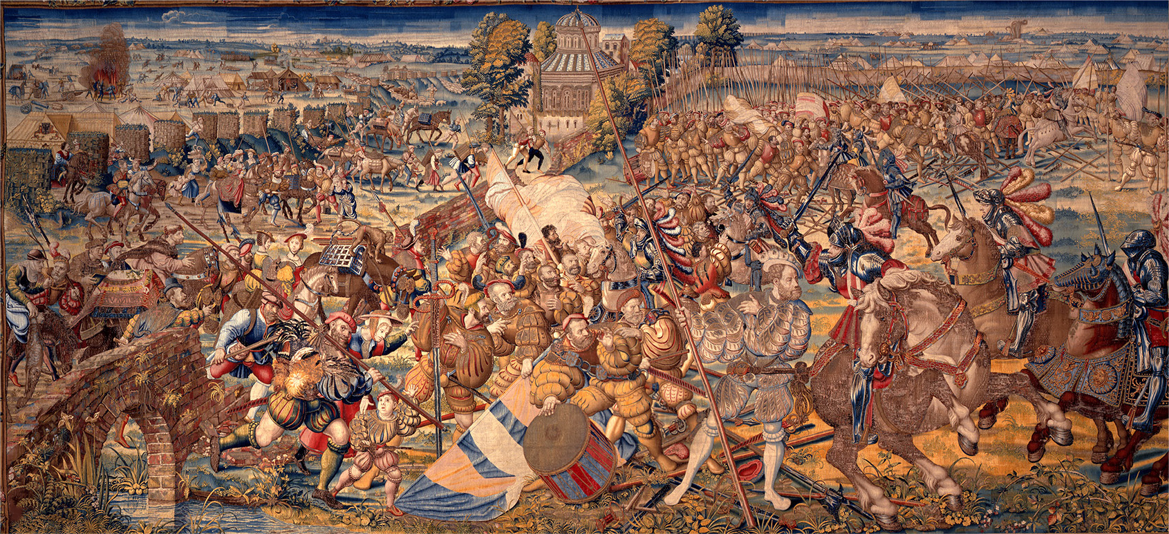 The escape of the French army and retreat of Duke D'Aleçon beyond Ticino, the sixth of the seven tapestries representing the Battle of Pavia, 1528-31, Bernard van Orley, Brussels, Flanders