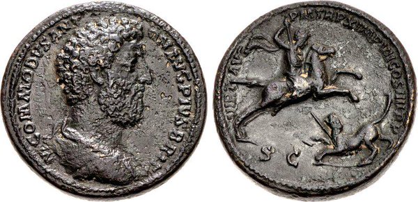 COMPARANDUM: Commodus on horseback in a venatio, spearing panther, 185, Rome