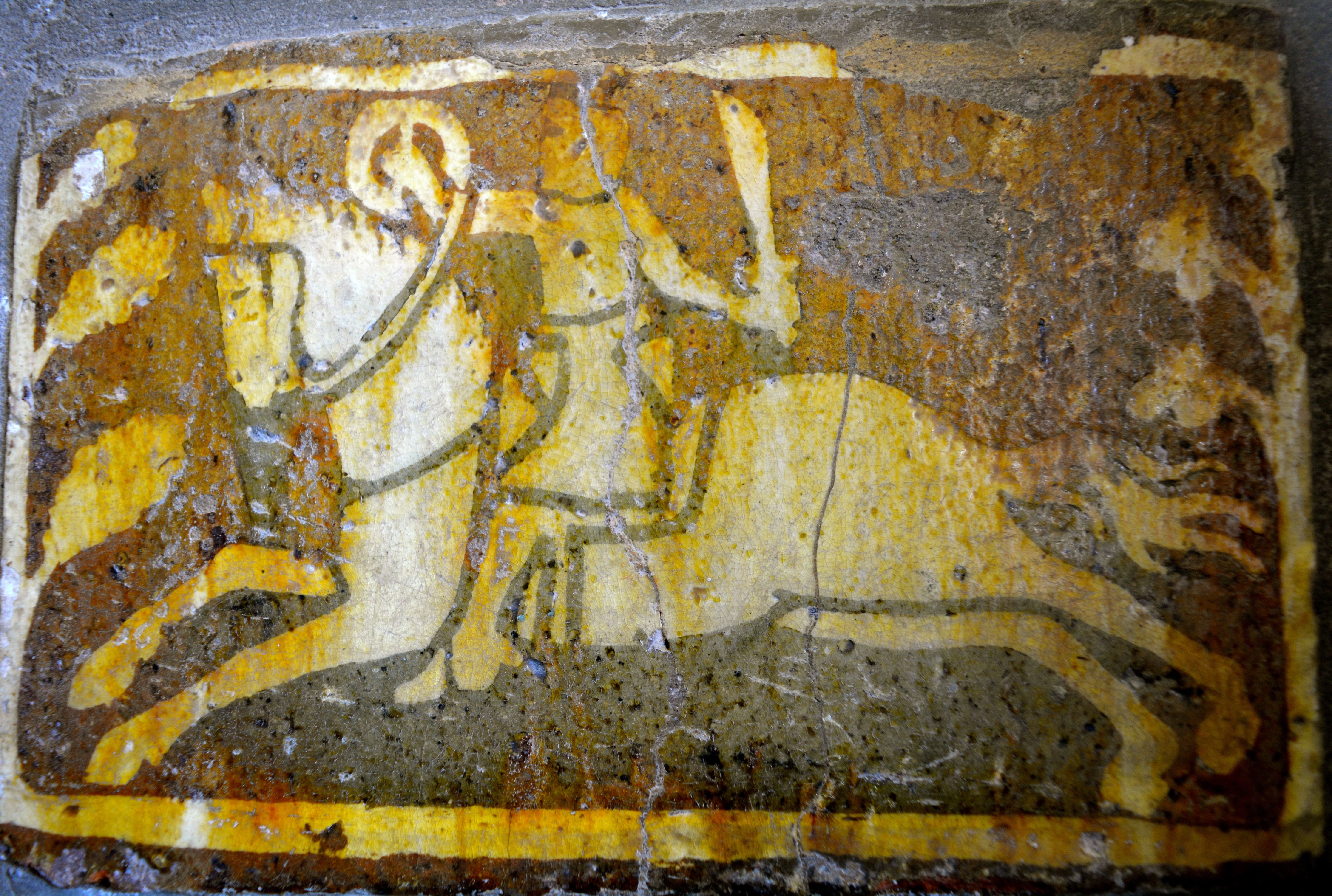 Inlaid tile showing the battle of Richard I and Saladin, cr. 1250-70, Cleeve Abbey, Somerset, U.K.