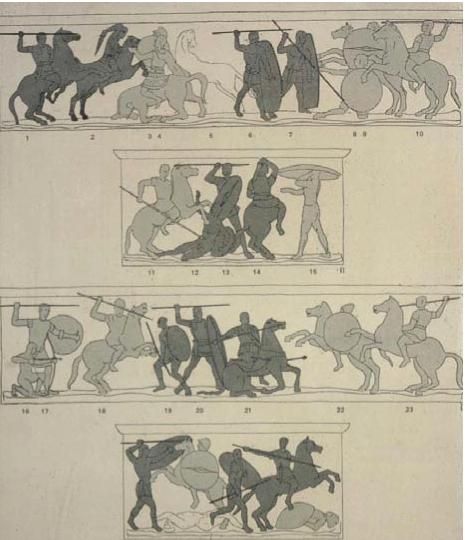 Reconstruction of reliefs on the monument of Aemilius Paullus, shortly after 167 BC, Delphi, part of Roman Republic (now Greece)