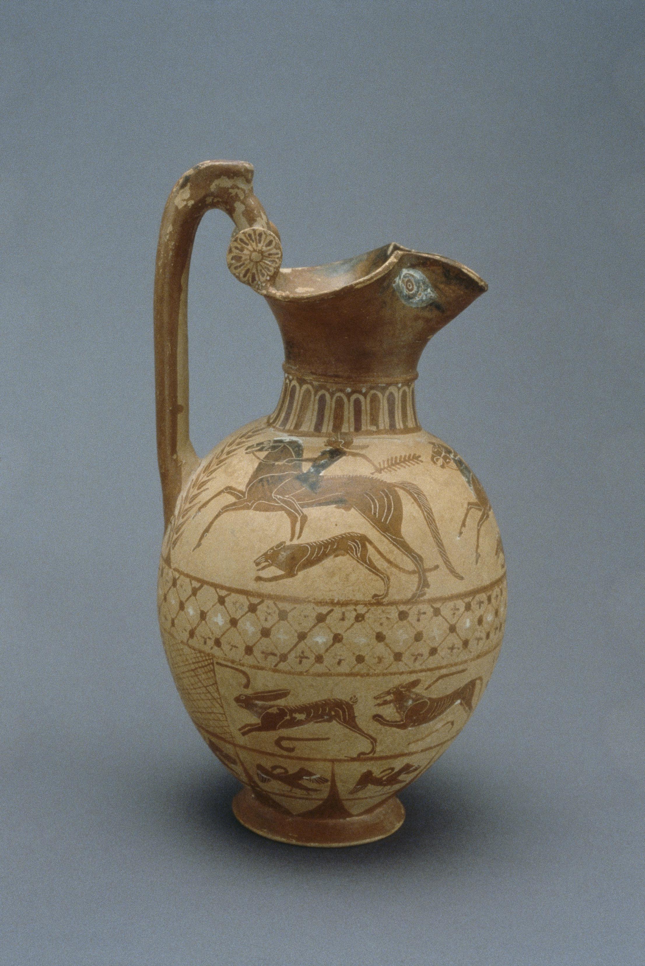 Terracotta hydria showing hare hunt, 6th century BC, Caere, Etruria