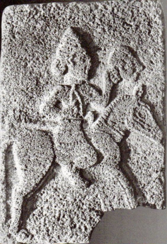 Relief sculpture of a soldier riding a horse, 900-800 BC, Aramean or Hittite, Tell Halaf, Syria