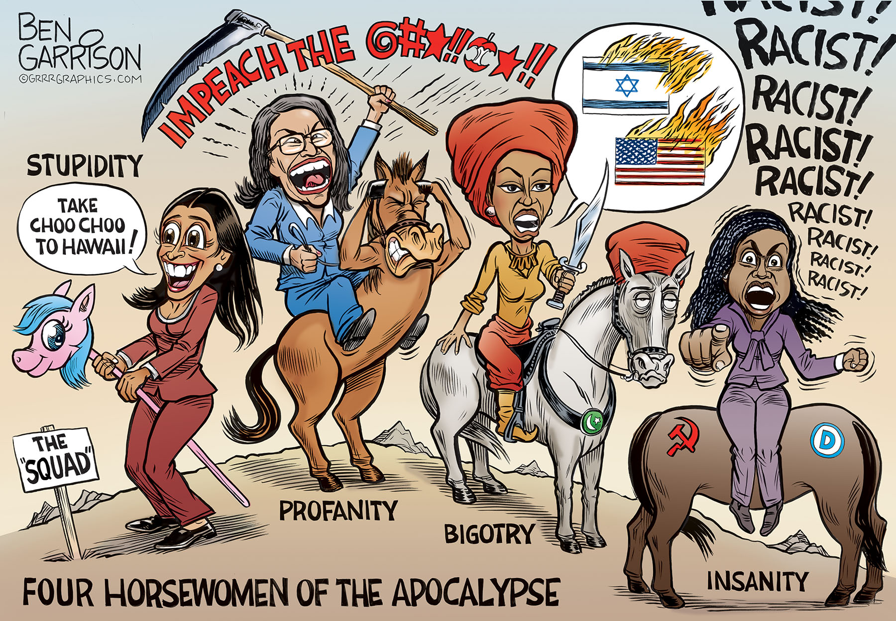 Four Horsewomen of the Democrat Apocalypse, Ben Garrison, July 2019, U.S.A.