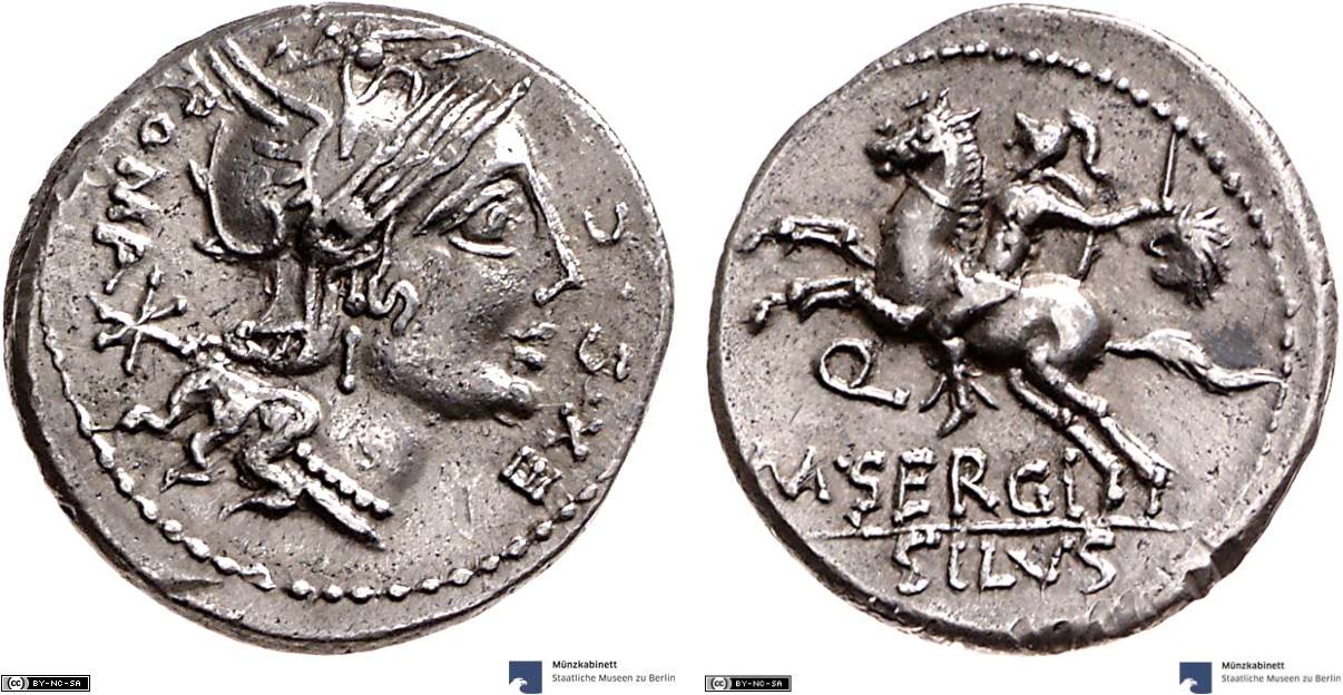 Denarius showing a horseman on reverse, minted in 116-115 BC, Roman Republic