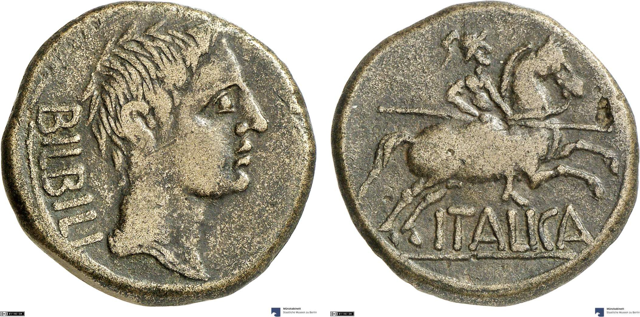 As showing a horseman on reverse, minted in 27 BC-14 AD under Augustus, Roman Empire