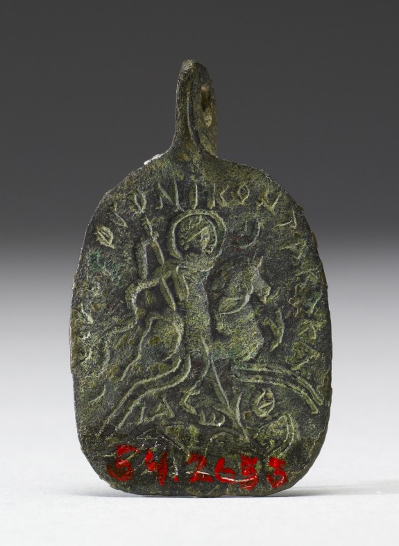 Amuletic pendant with Solomon, the Holy Rider, spears Lillith, 5th-6th century