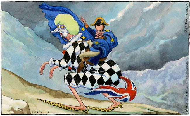 Theresa May's meeting with Emmanuel Macron, January 2018, Steve Bell for 'The Guardian', Great Britain