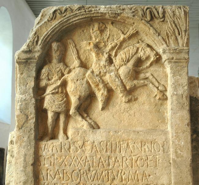 Roman tombstone of the mounted archer Maris, 31–70 AD, discovered in Mainz, Germany