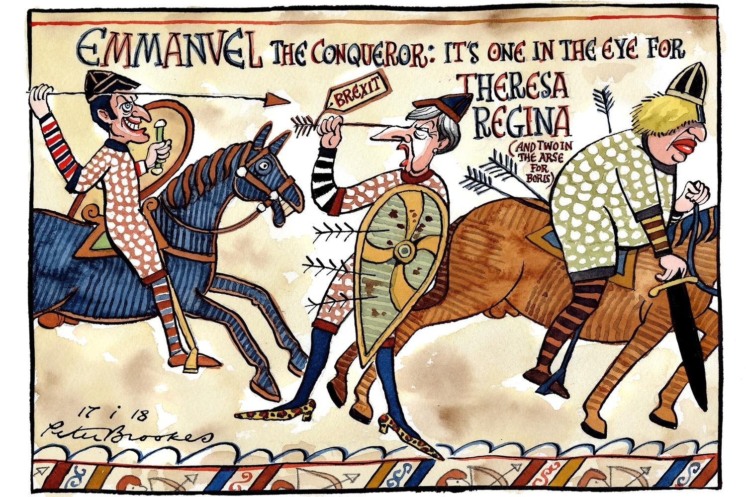 Emmanuel the Conqueror, January 2018, Peter Brookes for 'The Times', Great Britain