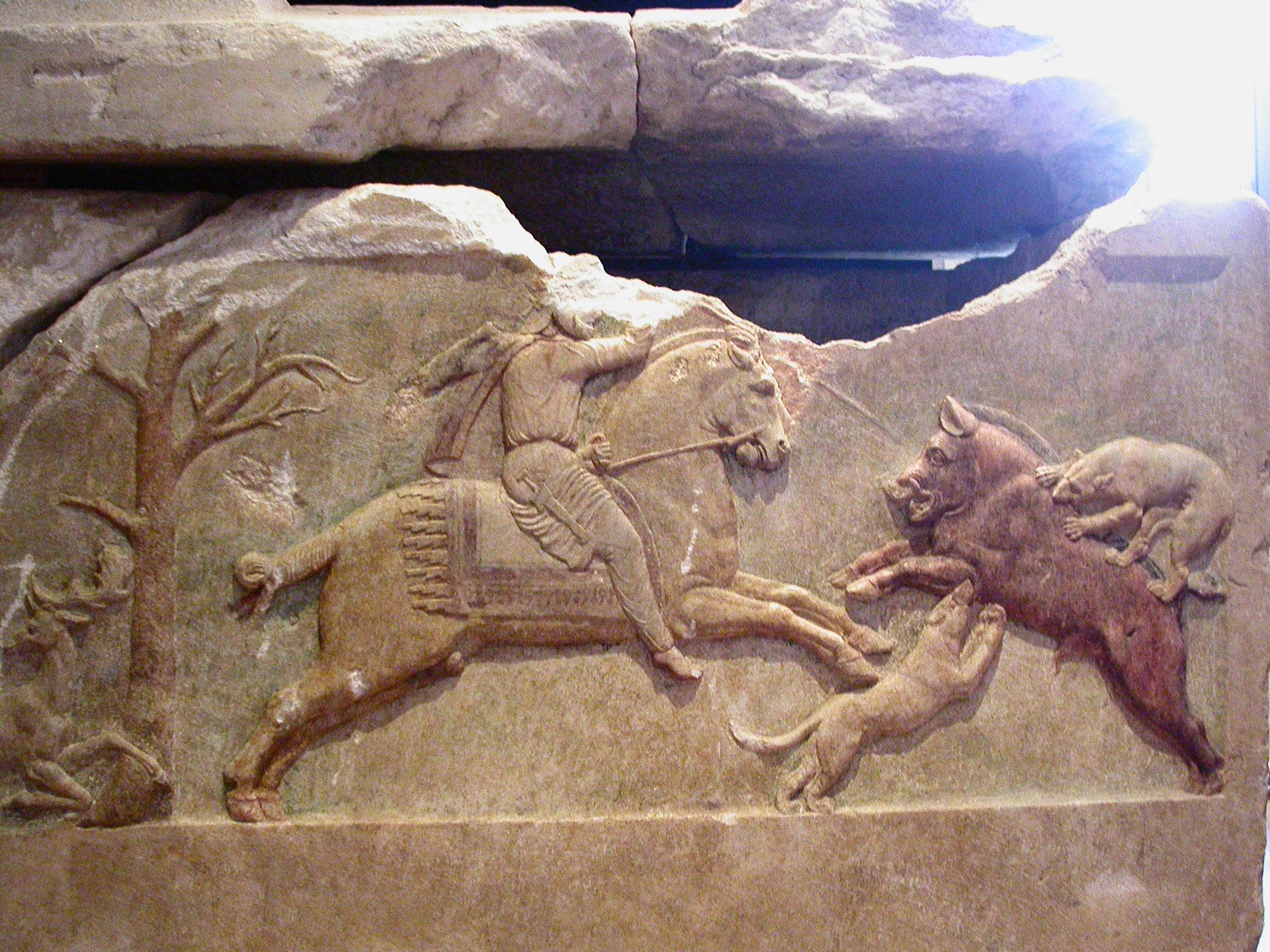 The Çan Sarcophagus, detail of hunting scene, 400-375 BC, village of Altıkulaç, near Çan, modern-day Turkey