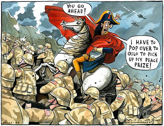 'I have to pop over to Oslo to pick up my peace prize', December 2009, Morten Morland for 'The Times', Great Britain