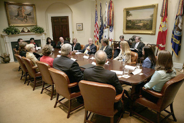 George W Bush meeting in the Roosevelt Room, 2006