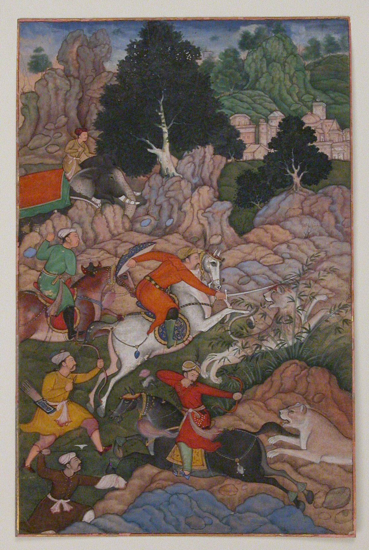 Akbar Hunting, illustration of History of Akbar by Abul-Fazl ibn Mubarak, late 16th century, Lahore, Mughal Empire
