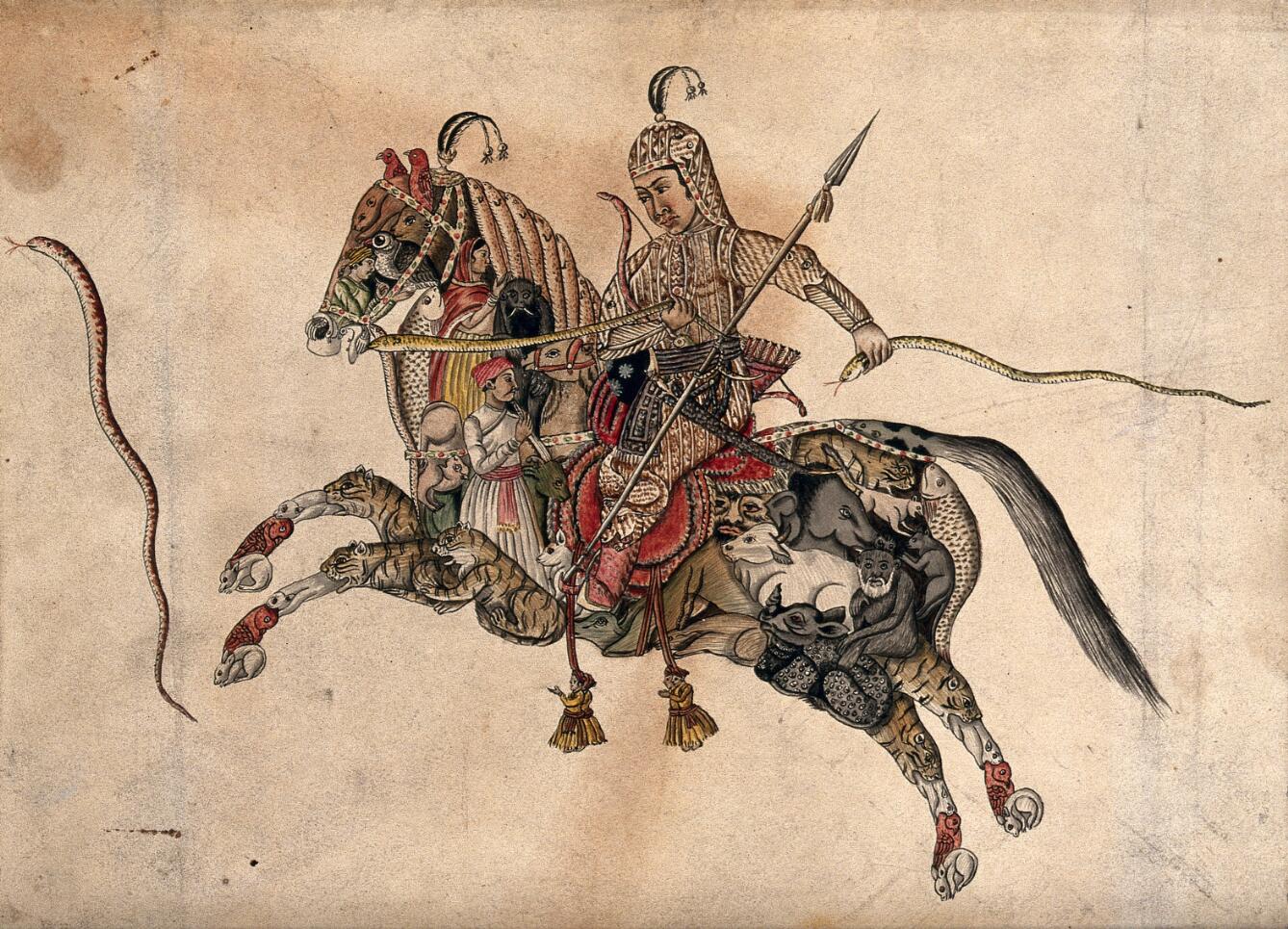 A warrior galloping on a composite horse, 19th century, India