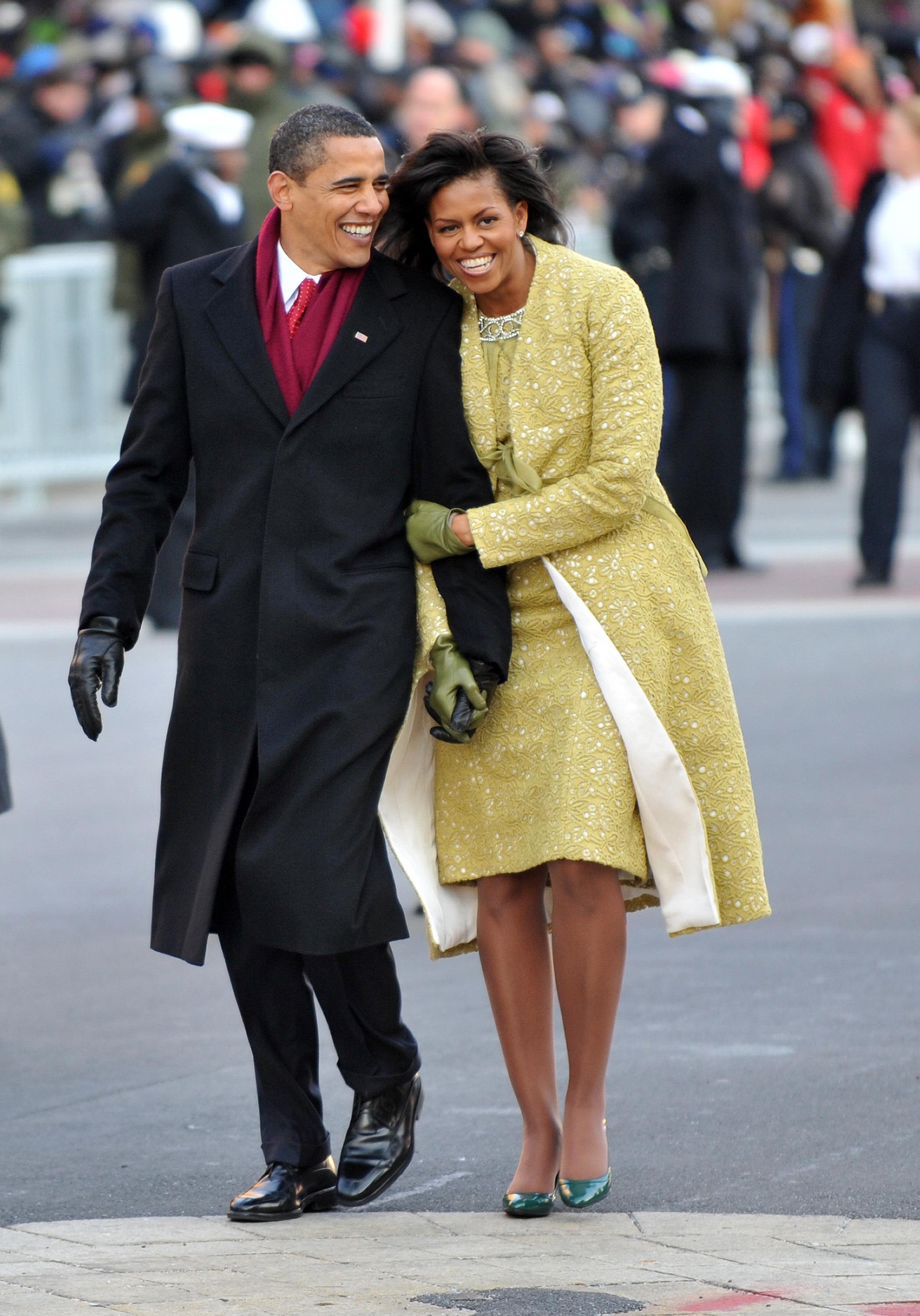 Michelle and Barack Obama at his first Presidential inauguration, 2009