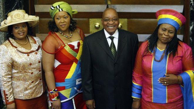 Jacob Zuma, the president of South Africa (2009-18) with his three wives, 2009